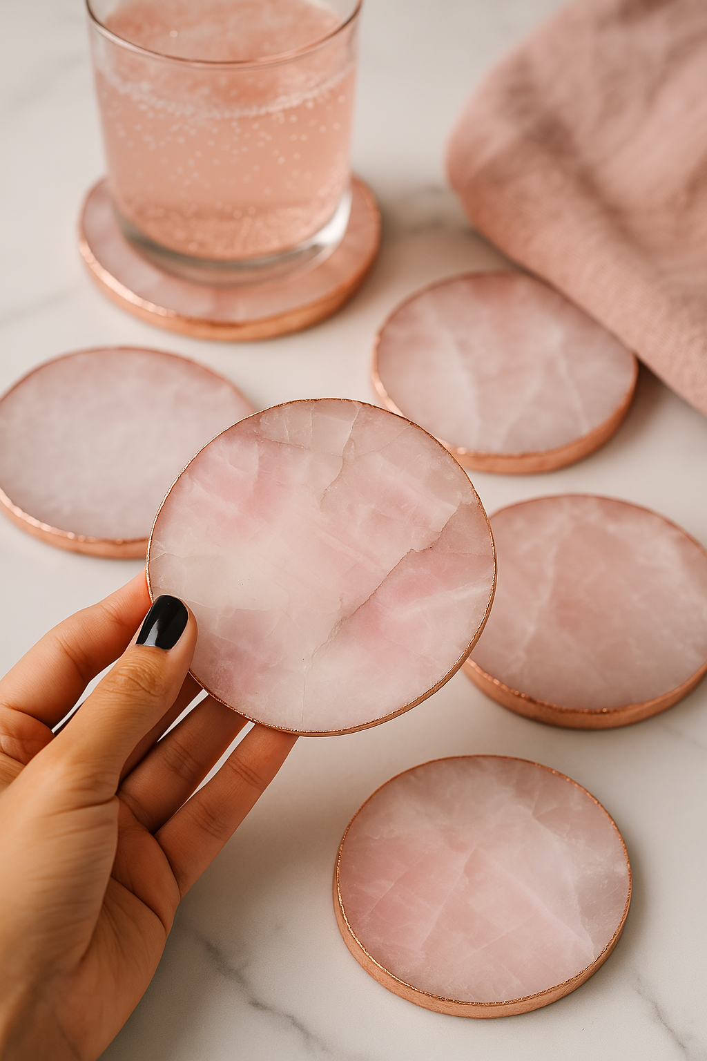 Rose Quartz Agate Coaster Set